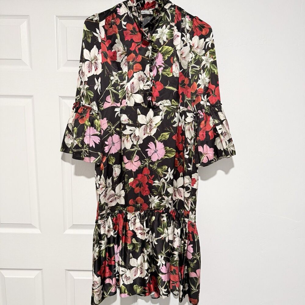 Erdem Stephanie Multicolor Floral Print Silk Satin Gown Dress Sz 8